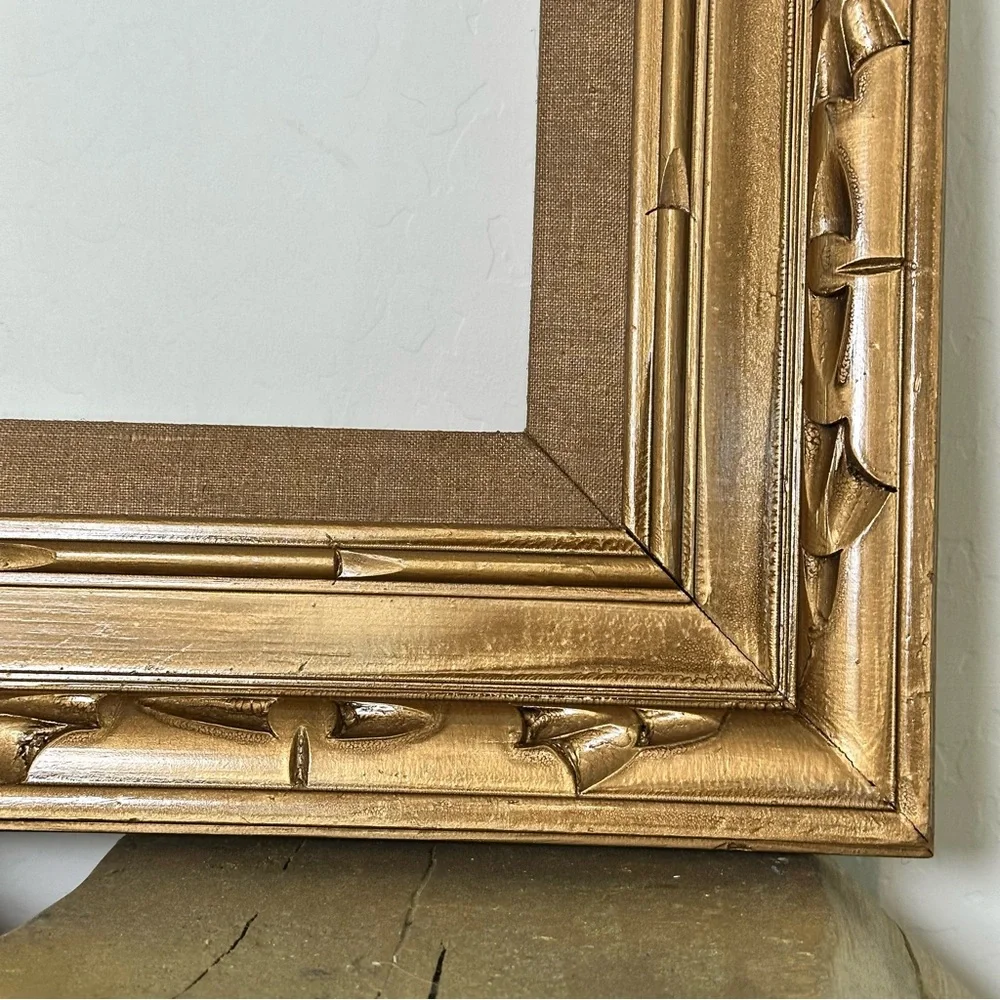 Vintage Antique Gold Painted carved wood 12x10”-18x20”picture/art frame